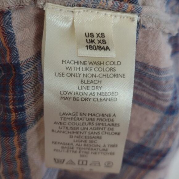 Free People Jessi Plaid Top Grey Combo Balloon Sleeves Oversized Size XS Cotton - Picture 9 of 15